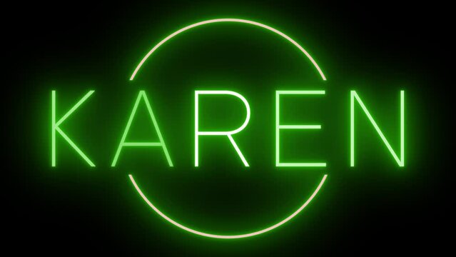 Flickering green retro style neon sign glowing against a black background