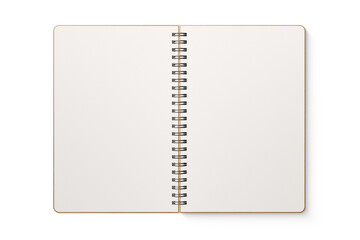 Spiral bound notebook mockup template with Kraft Paper cover isolated on a transparent background, PNG. High resolution.