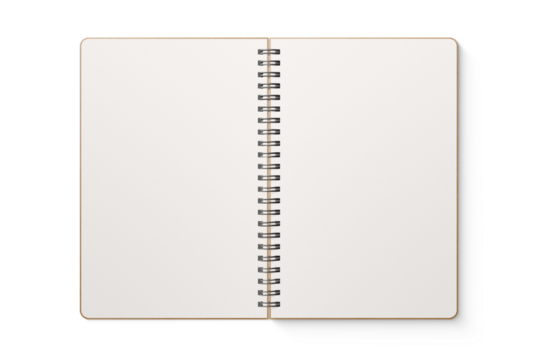 Spiral bound notebook mockup template with Kraft Paper cover isolated on a transparent background, PNG. High resolution.