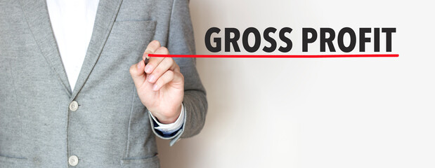 gross profit words made with marker and businessman