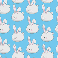 Bunny seamless pattern on blue backgrund. Good for Easter decoration, wrapping and wall paper, textile print, covering.