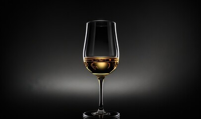  a glass of wine with a yellow substance in it on a black background.  generative ai
