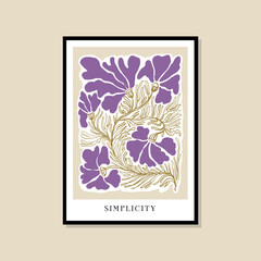 Vector Matisse style illustration of botanical printable poster. Art for for postcards, wall art, banner, background.