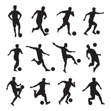 football vector collection in silhouette style with different styles and shapes, running football silhouette vector isolated on white background