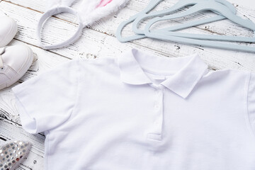 white polo shirt and bunny ears for mockup design