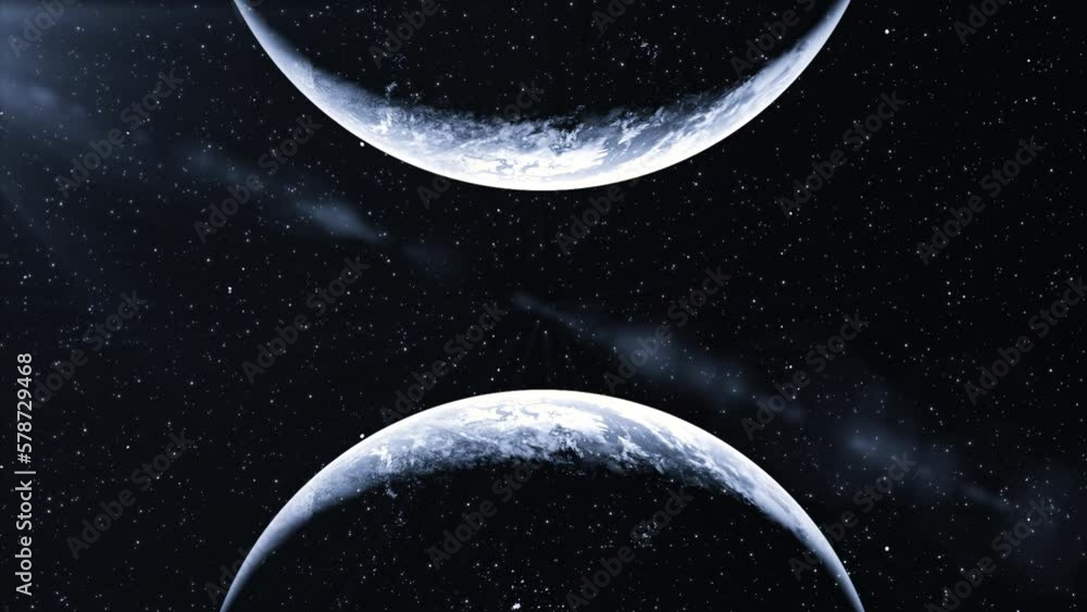 Poster rotating planet with its reflection. motion. illuminated with blue light in animation and its reflec