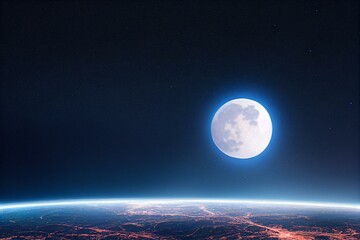 Fototapeta na wymiar The big round moon in the night sky. Generative AI