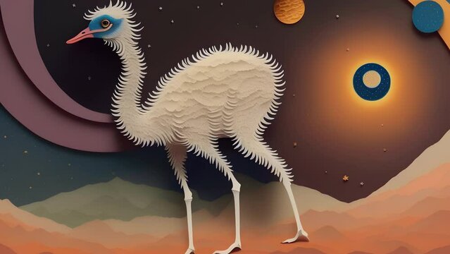 The paper bird is not an ordinary alien species is transformed with the help of artificial intelligence, technology of our future, artificial intelligence, generation change in time. Generative AI.