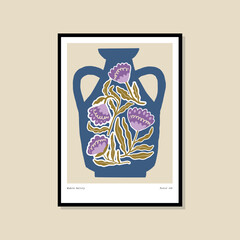 Vector Matisse style illustration of botanical printable poster. Art for for postcards, wall art, banner, background.