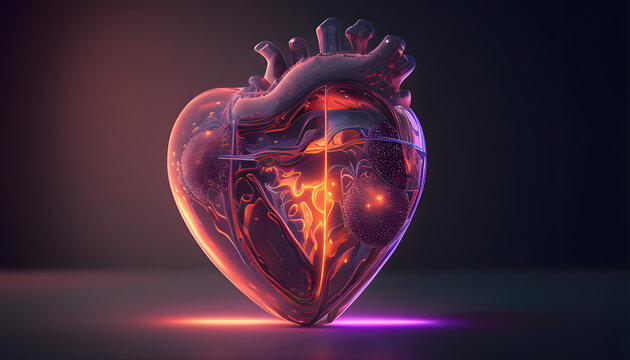 Neon Heart in Dark Environment - Ai Generated Digital Art
