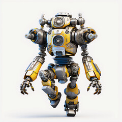 Fototapeta premium A vivid image of a robot in mid-jump