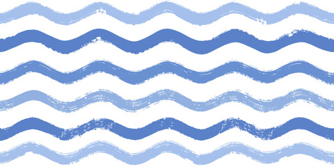 Seamless Wave Pattern, Hand drawn water sea vector background. Wavy beach print, curly grunge paint lines, watercolor illustration