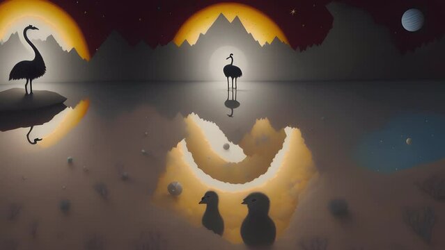 The paper bird is not an ordinary alien species is transformed with the help of artificial intelligence, technology of our future, artificial intelligence, generation change in time. Generative AI.