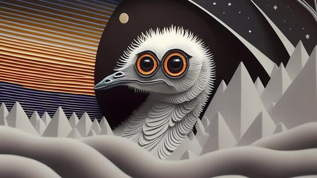 The paper bird is not an ordinary alien species is transformed with the help of artificial intelligence, technology of our future, artificial intelligence, generation change in time. Generative AI.