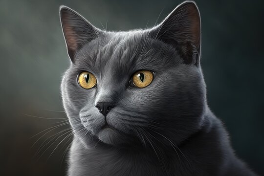 Home portrait of a stunning chartreux gray cat. Generative AI