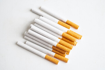 Cigarette, tobacco in roll paper with filter tube, No smoking concept.