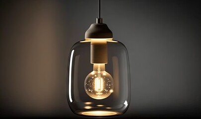  a light bulb hanging from a glass light fixture with a black background.  generative ai
