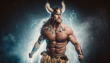 Fototapeta na wymiar native american men lightning god, Generative AI