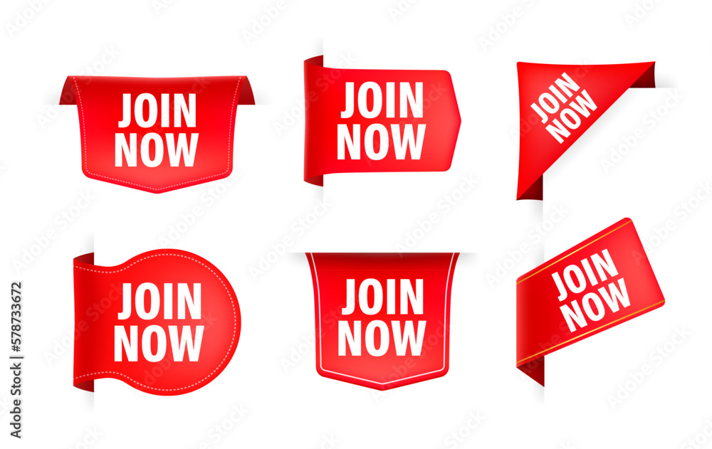 Poster red ribbon with text join now. join our team