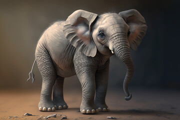 Energetic Elephant Calf with a Playful Skip and Wrinkly Trunk, generative ai