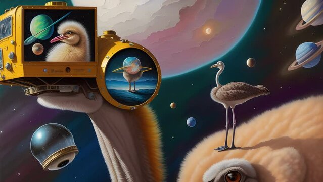 The bird is not an ordinary alien species is transformed with the help of artificial intelligence, technology of our future, artificial intelligence, generation change in time. Generative AI.