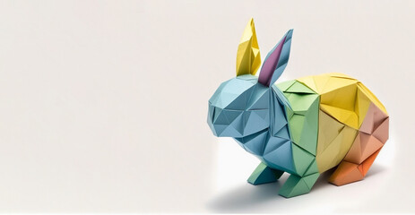 Multicolored paper rabbit, perfect for vibrant spring themes or creative children's illustrations.