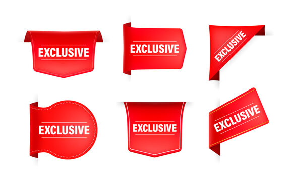 Red ribbon with text exclusive. Special offer. Exclusive premium label