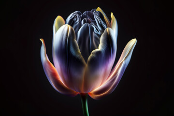 3D rendered tulip flower in dark black background created with Generative AI technology
