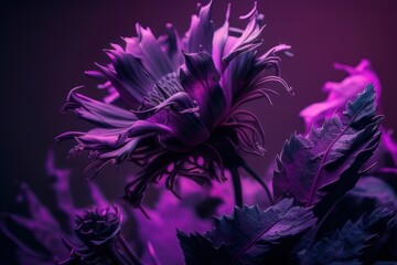 Abstract flower purple background with elements, generative ai