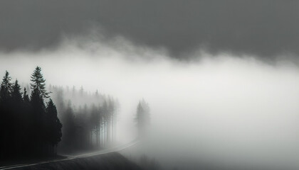 Natural background - A Serene and Minimalist View of a Foggy Forest Hill in the Spring - ai generated