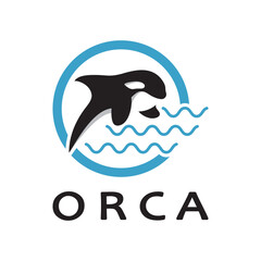 Simple orca whale animal illustration logo creative design, killer whale, underwater animal. Logo for business, identity and branding,badge,conservation,ecology concept,sea animal protection,vector © Tomi43