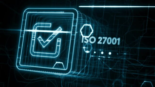 ISO 27001 Standard certification standardisation quality control concept on screen.