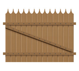 Wooden fence design. Rural fencing board construction in flat style. Enclosing planks, yards barrier. Farm or rural house boundary isolated on white background