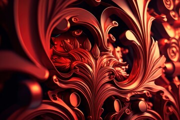 abstract red fractals background, generative ai