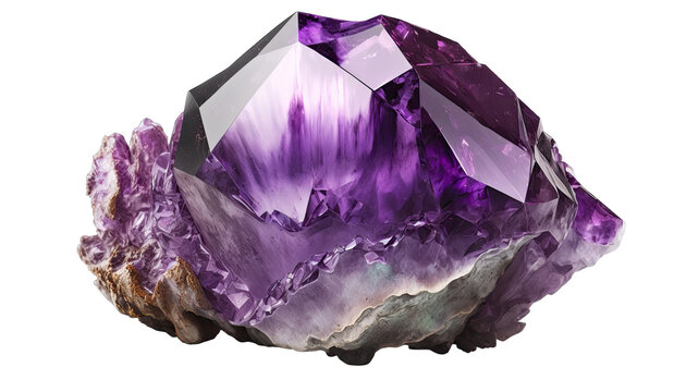 Purple amethyst crystal gem mineral isolated on transparent and white background. Generative AI