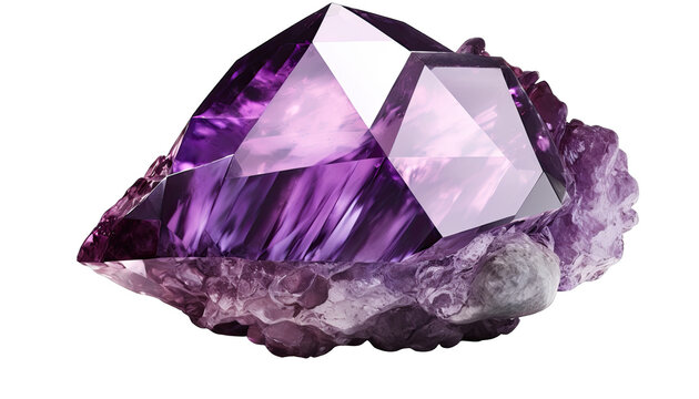 Purple amethyst crystal gem mineral isolated on transparent and white background. Generative AI