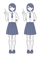 指さしチェックをする女学生　視線2パターン
