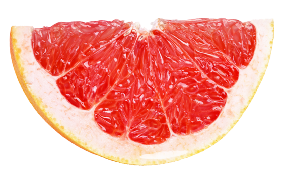 Slice of grapefruit citrus fruit isolated on transparent background