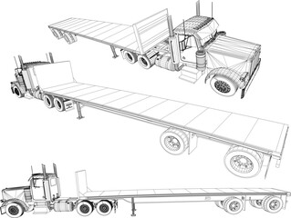 Vector sketch illustration of big long industrial trailer truck