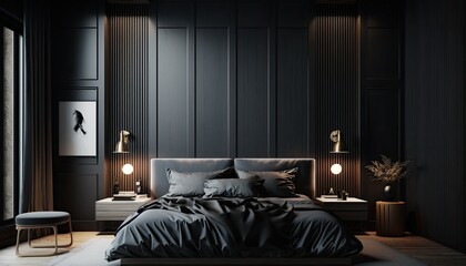 Modern bed room with wooden wall so that the bedroom is as special as you are, interior