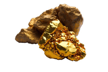 Gold nugget isolated on transparent background. Generative AI