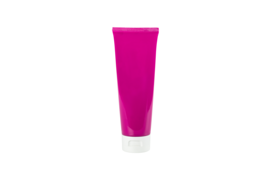 Blank label facial cleanser skincare pink tube bottle with white lid