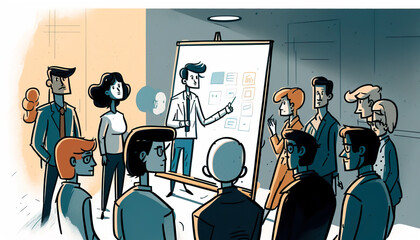 Team Building and Training: A Group of Employees Learns New Business Strategies from Their Manager - ai generated