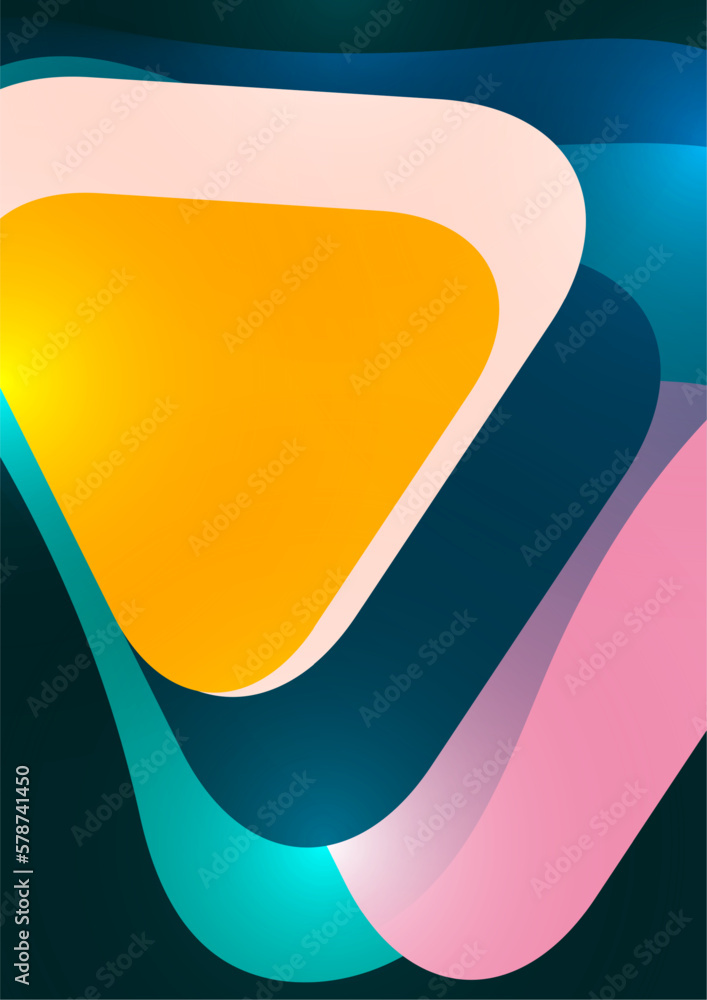 Poster abstract background from rounded triangles overlapping each other. geometric trendy template. vector