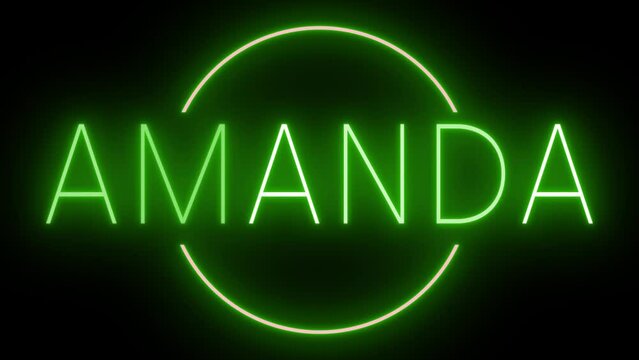 Flickering green retro style neon sign glowing against a black background