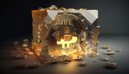 Bitcoin in stone - Stay ahead of the game with this photo of BTC's increasing value and the cryptography - ai generated