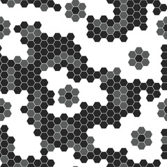 Black and white pattern with hexagons on a white background