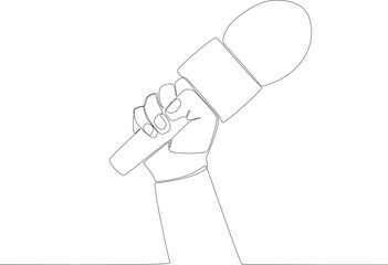 A hand holding microphone to the right. World press day one line drawing