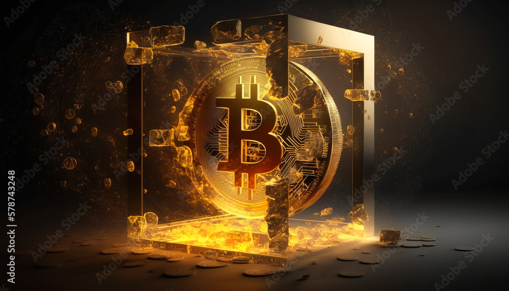 Wall mural bitcoin in stone - this photo captures the essence of crypto-currency with a striking image of bitco