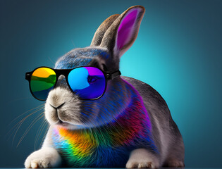 colorful bunny rabbit with sunglasses